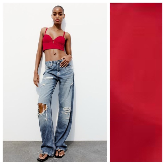 Zara Tops - NWT. Zara Red Lingerie Combination Tulle Corset/Top Spaghetti Strap. Size XXL.